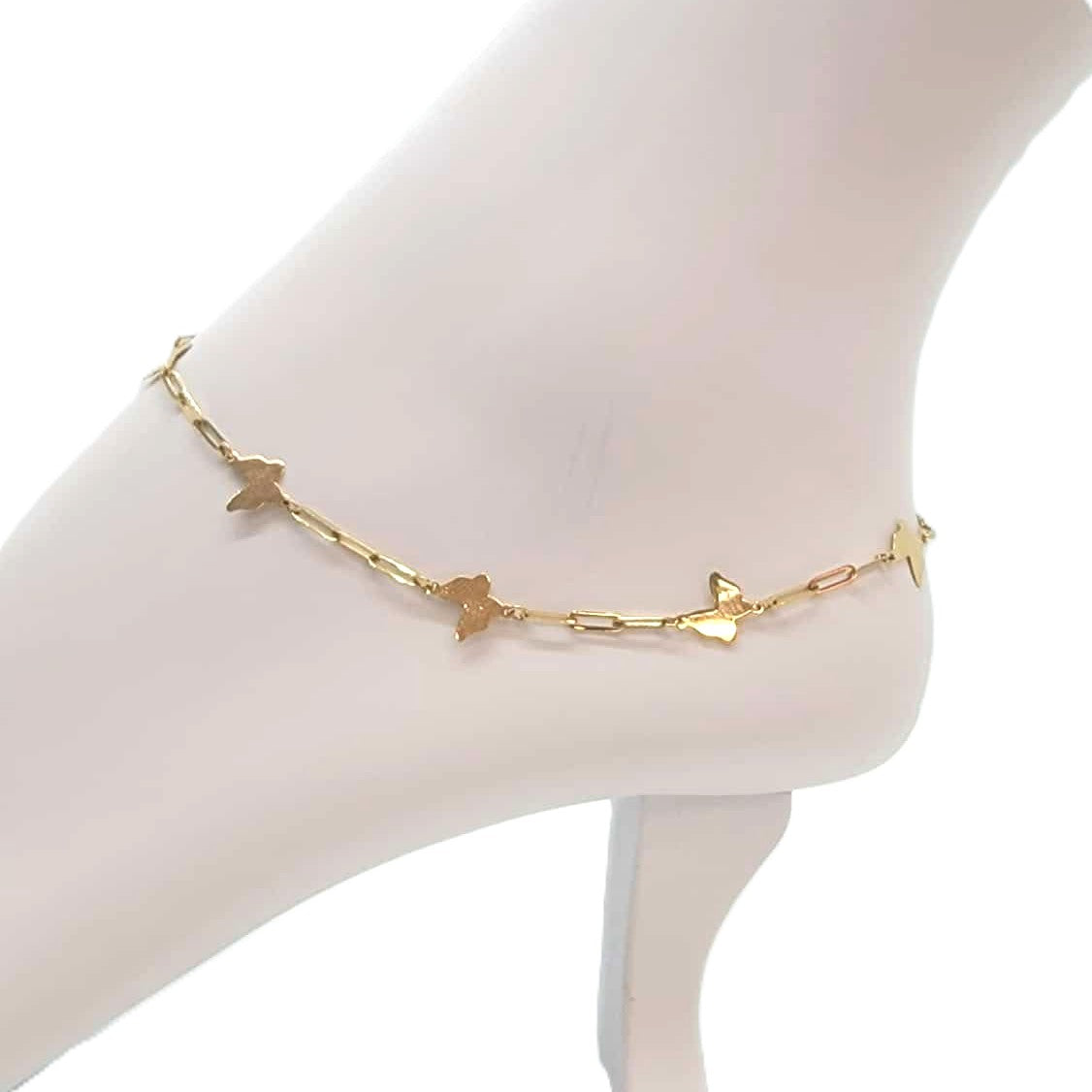 14K Butterfly Paperclip Anklet
