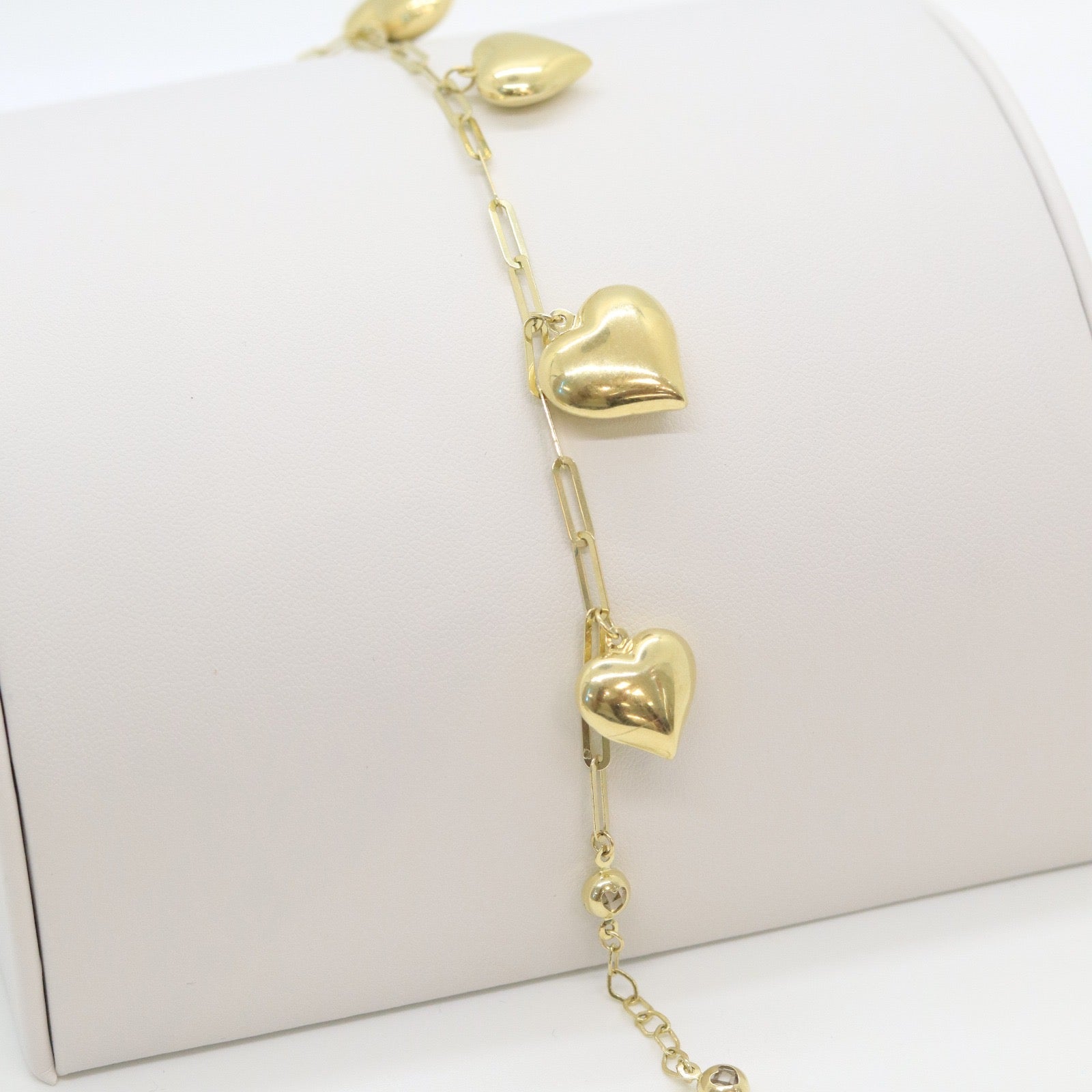 10k - paperclip with hearts bracelet 3mm - Size 7