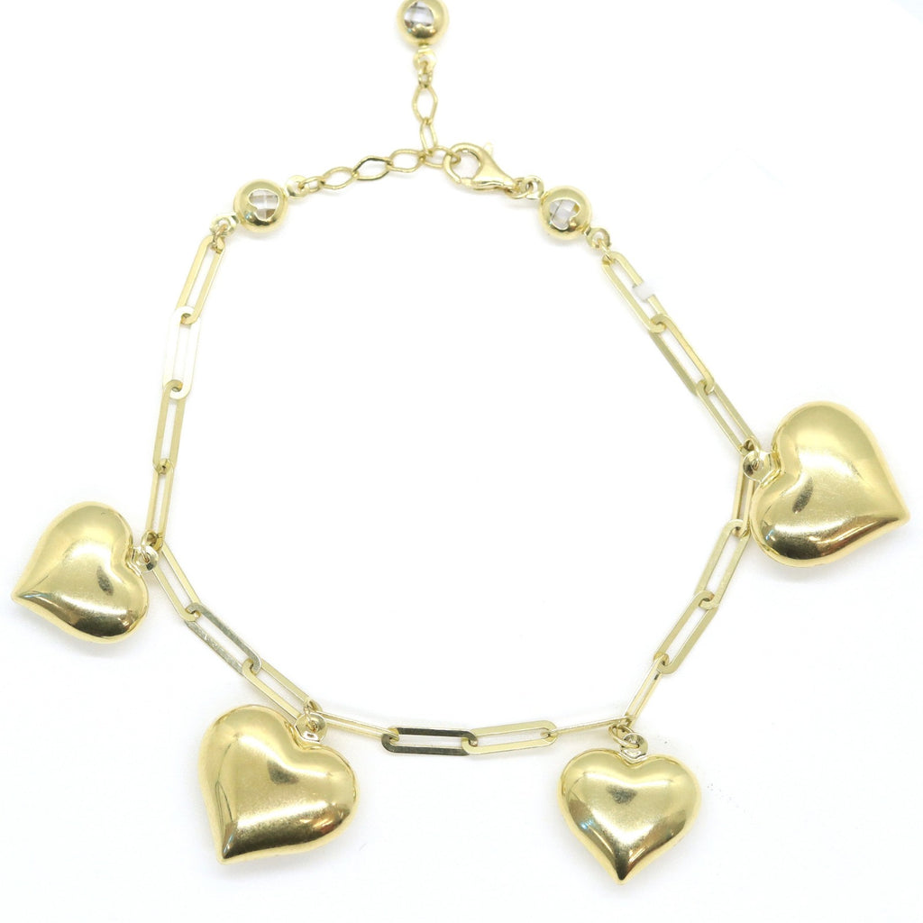 10k - paperclip with hearts bracelet 3mm - Size 7