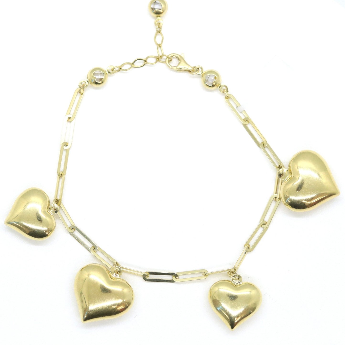 10k - paperclip with hearts bracelet 3mm - Size 7