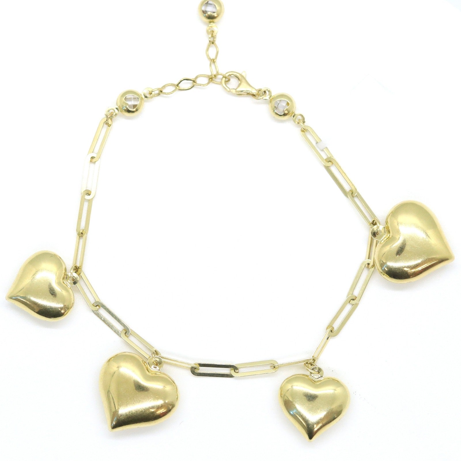 10k - paperclip with hearts bracelet 3mm - Size 7
