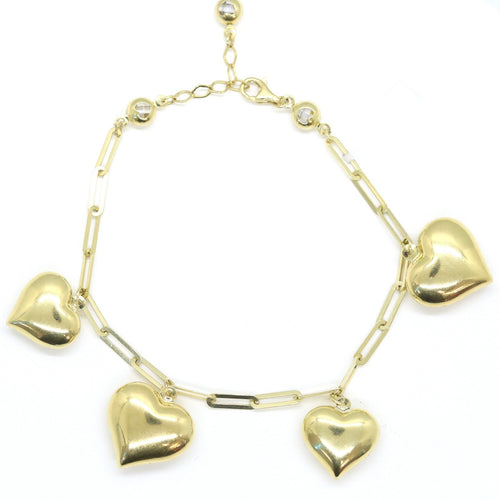 10k - paperclip with hearts bracelet 3mm - Size 7