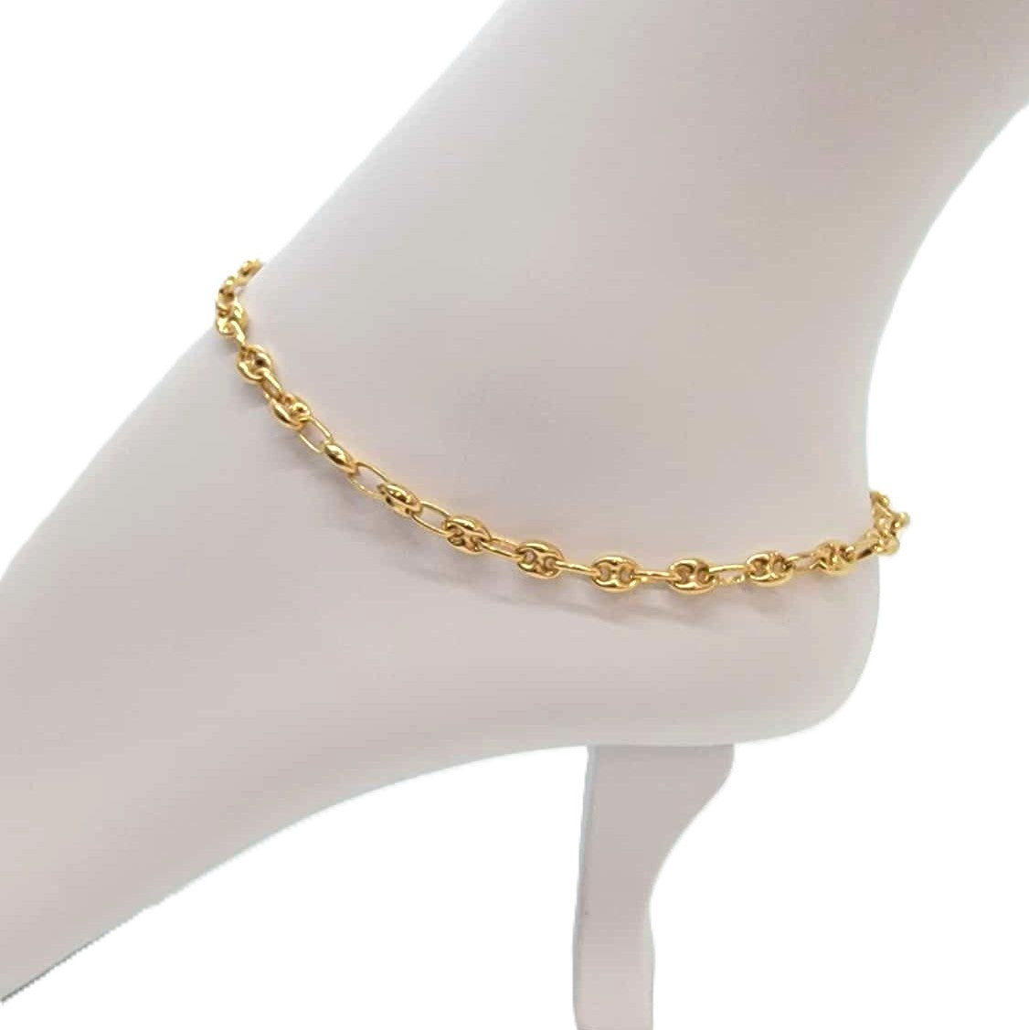 10K Anchor Puffed Anklet