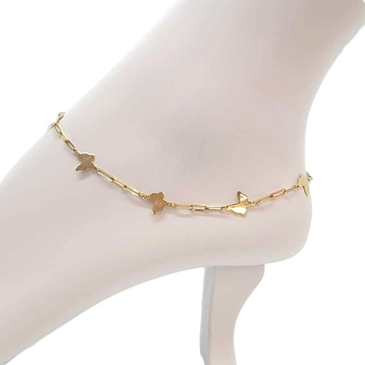 14K Butterfly Paperclip Anklet