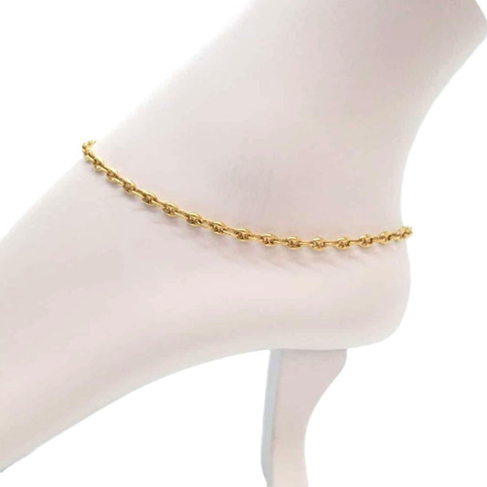 14K Anchor Puffed Anklet