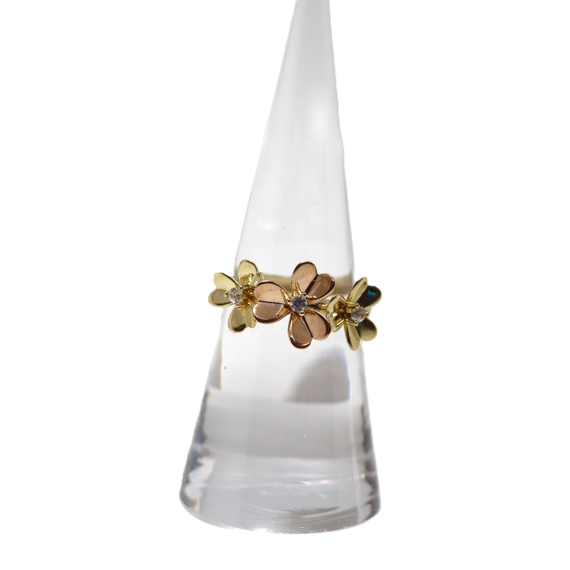 10k Rose and Yellow Flower Ring