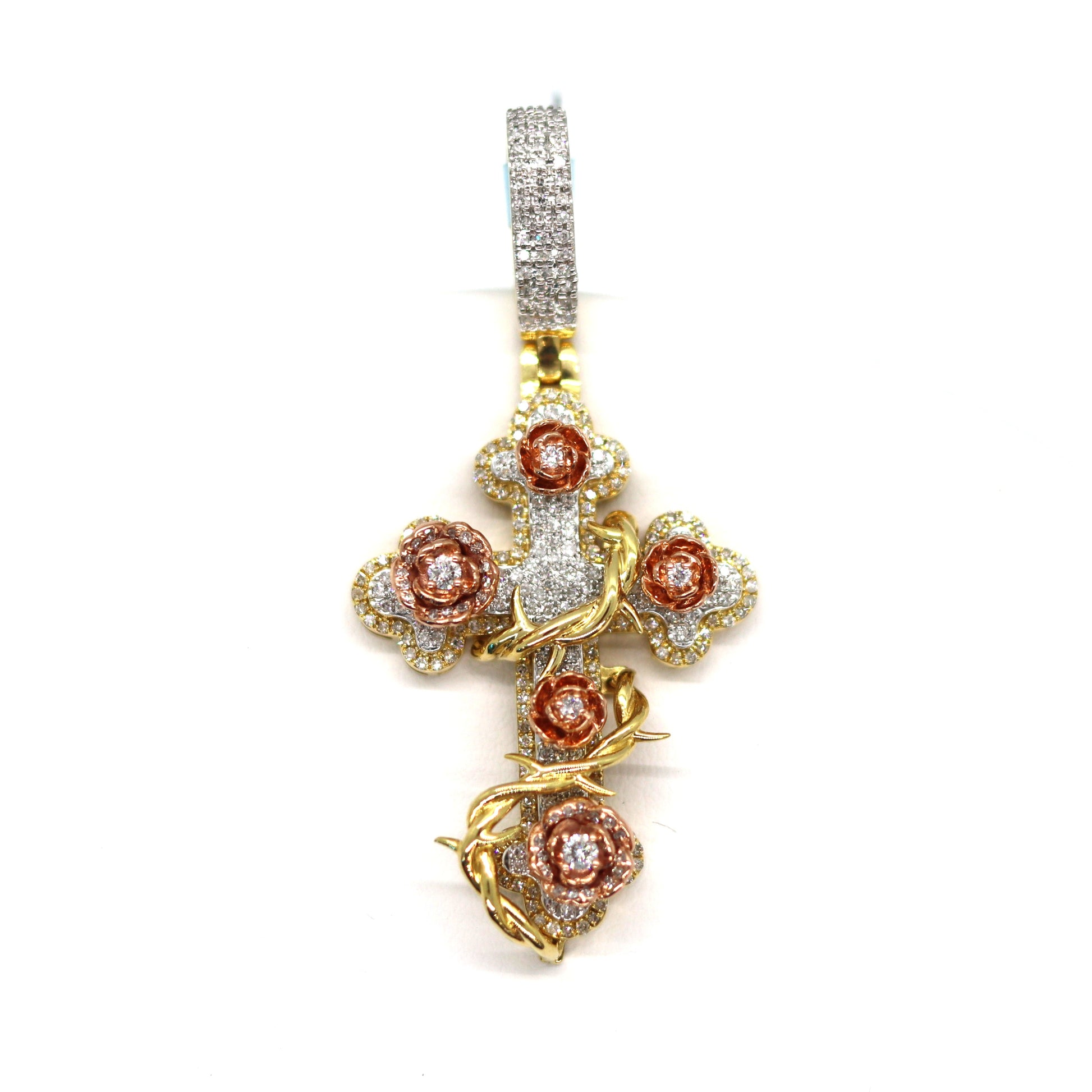 10k Cross with Roses Diamonds Pendant