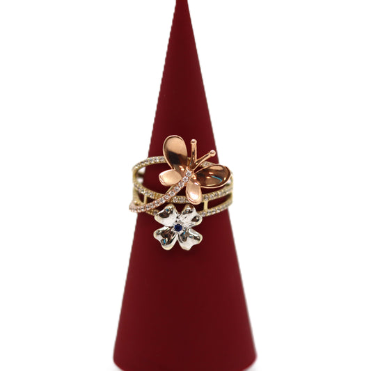 10k Three Tone Butterflies Ring